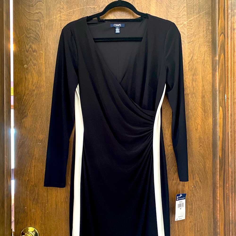 Chaps Black & White Faux Wrap Dress
